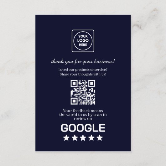Navy QR | Google Review Business Link Informatiekaartje (Voorkant)