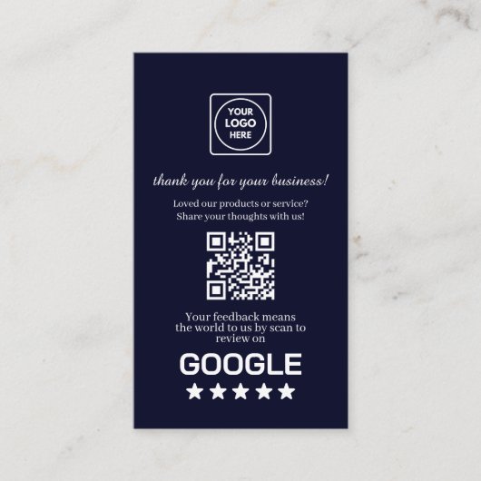 Navy QR | Google Reviews Aangepaste Bedanklink Visitekaartje (Voorkant)