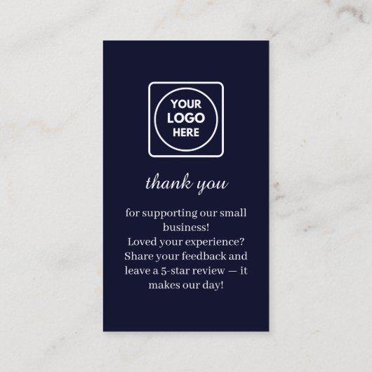 Navy QR | Google Reviews Custom Thank You Link Visitekaartje (Achterkant)