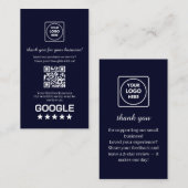 Navy QR | Google Reviews Custom Thank You Link Visitekaartje (Voorkant / Achterkant)