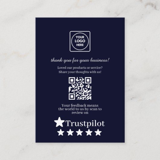 Navy QR | Trustpilot Business Thank You Link Informatiekaartje (Voorkant)