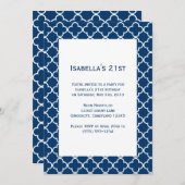 Navy Quatrefoil Birthday Invitation Kaart (Voorkant / Achterkant)