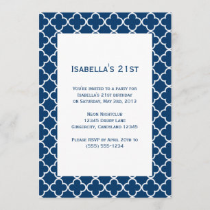 Navy Quatrefoil Birthday Invitation Kaart