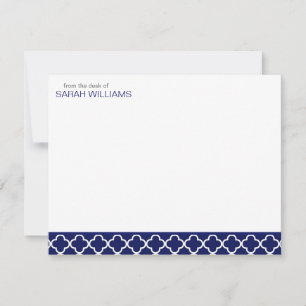 Navy Quatrefoil Flat Dank u wel Kaart