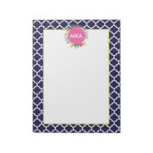 Navy Quatrefoil Floral Large Personalized Notitieb Notitieblok (Linkerzijde)