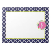 Navy Quatrefoil Floral Large Personalized Notitieb Notitieblok (Voorkant)