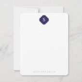 Navy Quatrefoil Monogram en Stripes Note Cards Kaart (Voorkant)