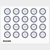 Navy Quatrefoil Monogram Ronde Sticker (Vel)