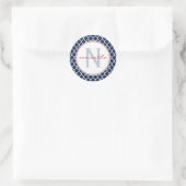Navy Quatrefoil Monogram Ronde Sticker (Tas)
