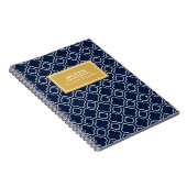Navy Quatrefoil Pattern Gold Name Sjabloon Notitieboek (Rechterzijde)