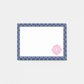 Navy Quatrefoil & Roze Monogram Post-it® Notes (Voorkant)