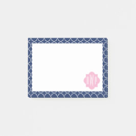 Navy Quatrefoil & Roze Monogram Post-it® Notes