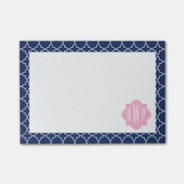 Navy Quatrefoil & Roze Monogram Post-it® Notes