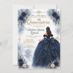 Navy Quinceañera Prinsessenjurk Bloemen Kroon Kaart