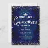 Navy Quinceañera Zilver Glitter Prinses Kroon Kaart (Voorkant)