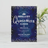 Navy Quinceañera Zilver Glitter Prinses Kroon Kaart (Staand voorkant)