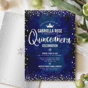 Navy Quinceañera Zilveren Glitter Princess Kroon Kaart