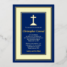Navy Real Gold Foil katholieke bevestiging Folie Uitnodiging