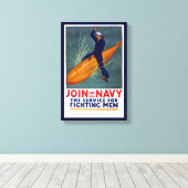 Navy Recruitment Poster Sailor op Torpedo Canvas Afdruk (Insitu (Houten vloer))