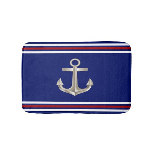 Navy Red Anchor Bathmat Badmat (Voorkant)