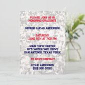 Navy Red Athlete Player Afstuderen Invitation Kaart (Staand voorkant)