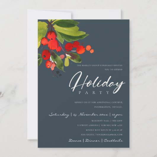 NAVY RED BERRIES CORPORATE HOLIDAY CHRISTMAS PARTI KAART (Voorkant)