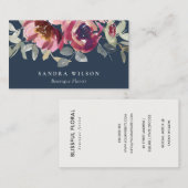 NAVY RED BLUSH BOURGOGNE ROOS WATERVERF FLORAL VISITEKAARTJE (Voorkant / Achterkant)