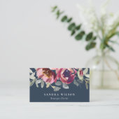 NAVY RED BLUSH BOURGOGNE ROOS WATERVERF FLORAL VISITEKAARTJE (Staand voorkant)