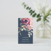 NAVY RED BLUSH BOURGOGNE ROOS WATERVERF FLORAL VISITEKAARTJE (Staand voorkant)