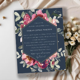NAVY RED BLUSH ROOS FLORAL DRIVE BY BABY SHOWER BRIEFKAART
