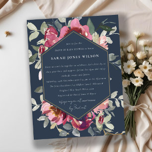 NAVY RED BLUSH ROOS FLORAL DRIVE BY BABY SHOWER BRIEFKAART
