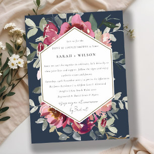 NAVY RED BLUSH ROOS FLORAL DRIVE BY COUPLY SHOWER BRIEFKAART