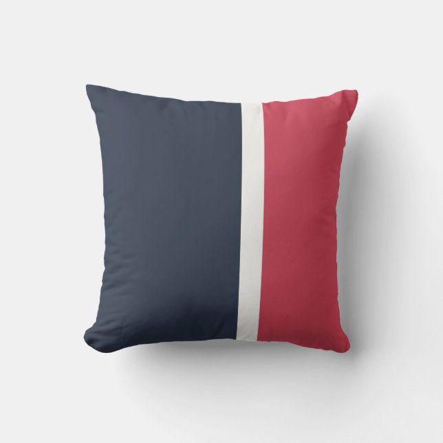 Navy Red en White Modern Striped Outdoor Pillow Buitenkussen (Voorkant)