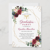 Navy Red Floral Gold Medical Symbol Afstuderen Kaart (Voorkant)