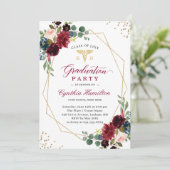 Navy Red Floral Gold Medical Symbol Afstuderen Kaart (Staand voorkant)