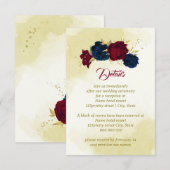 Navy Red Flowers Gouden bladeren Informatiekaartje (Voorkant / Achterkant)