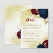 Navy Red Flowers Gouden bladeren Informatiekaartje (Voorkant / Achterkant)