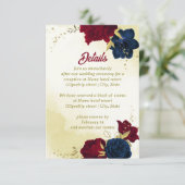 Navy Red Flowers Gouden bladeren Informatiekaartje (Staand voorkant)