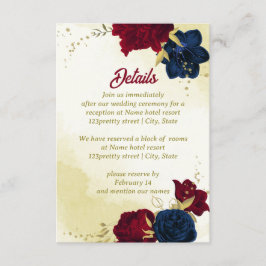 Navy Red Flowers Gouden bladeren Informatiekaartje