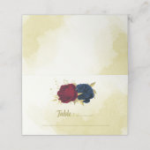 Navy Red Flowers Gouden bladeren Plaatskaartje (Buitenkant ongevouwen)
