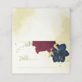 Navy Red Flowers Gouden bladeren Plaatskaartje (Buitenkant ongevouwen)