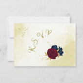 Navy Red Flowers Gouden bladeren RSVP Kaartje (Achterkant)