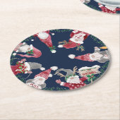 Navy Red Gnomes Christmas Waterverf Holly Foliage Ronde Kartonnen Onderzetter (Gebogen)