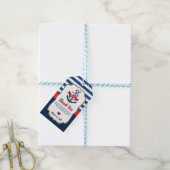 Navy Red Gold Nautical Ahoy Anker Baby shower Cadeaulabel (Met Touw)