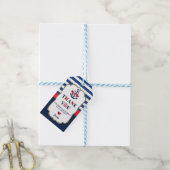 Navy Red Gold Nautical Ahoy Anker Verjaardagsfeest Cadeaulabel (Met Touw)
