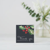 NAVY RED GREEN HOLLY BERRY CHRISTMAS DANK U VIERKANTE VISITEKAARTJE (Staand voorkant)