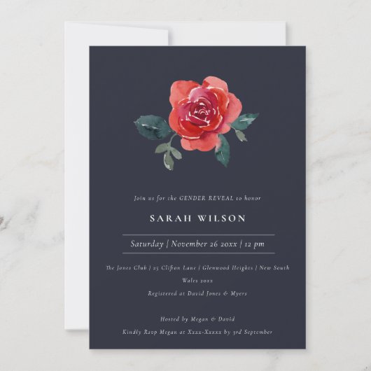 NAVY RED GREEN ROOS FLORAL GENDER REVEAL INVITE BEDANKKAART (Voorkant)