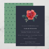 NAVY RED GREEN ROOS FLORAL GENDER REVEAL INVITE BEDANKKAART (Voorkant / Achterkant)