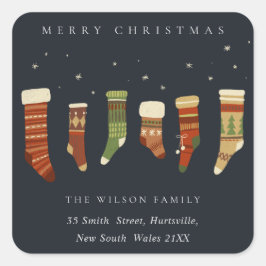 NAVY RED GREEN STAR CHIRSTMAS STOCKINGS ADRES VIERKANTE STICKER
