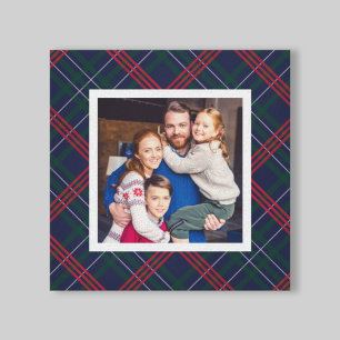 Navy Red Green Tartan Aangepaste foto Canvas Afdruk